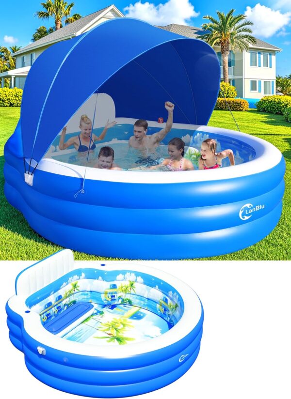 2025 Upgraded Inflatable Pool with Canopy, Pool Sofa
