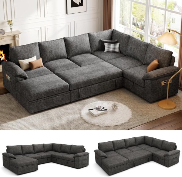 Howjoe 108 Inch Sectional Sleeper Sofa with Pull Out Bed