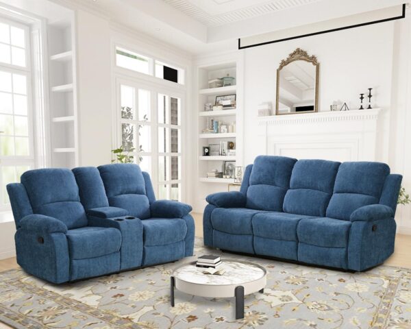 Plithzy Recliner Sofa Set, Blue