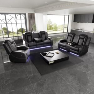 SIENWIEY Black Leather Recliner Sofa