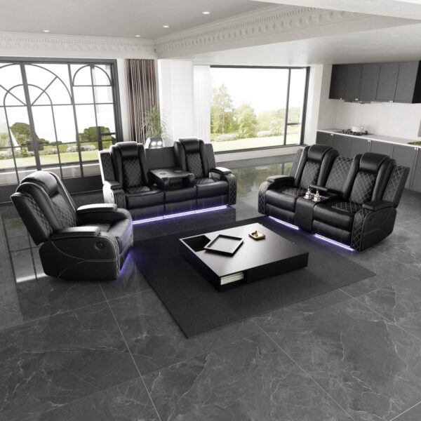 SIENWIEY Black Leather Recliner Sofa